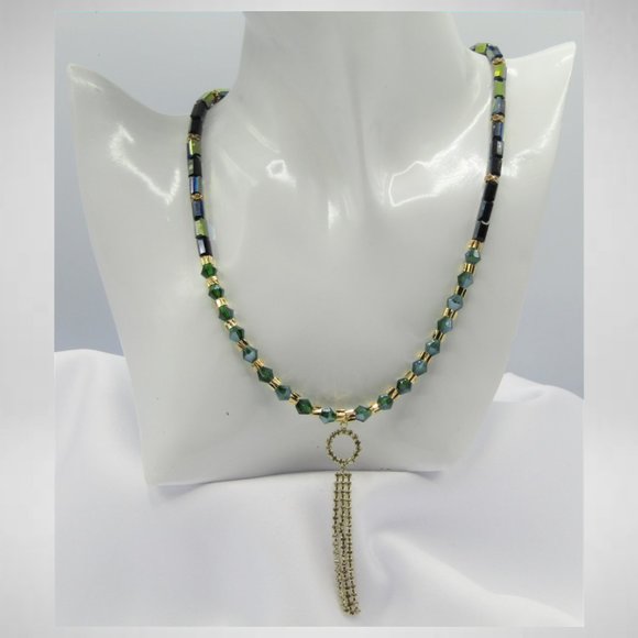 GREEN RHINESTONE TASSEL Beaded Jewelry Set - Picture 2 of 5